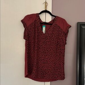 Stylish V-Neck Leopard Print Blouse - Burgundy